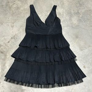 BCBG MaxAzria - Black V-Neck Pleated Ruffles‎ Cocktail Dress / Size 8 / M 36